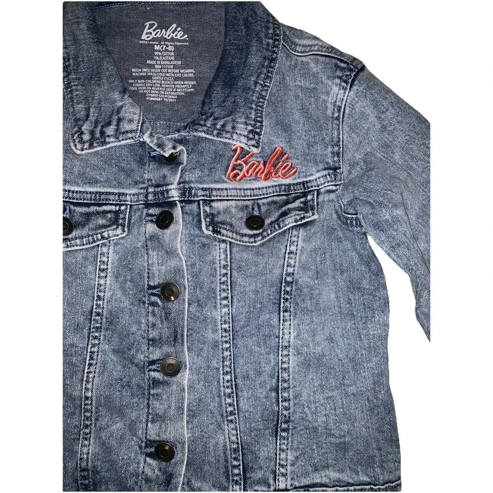 Barbie Denim Jacket Girls M 7-8‎ Blue Acid Wash Girl Revolution Graphic Trucker